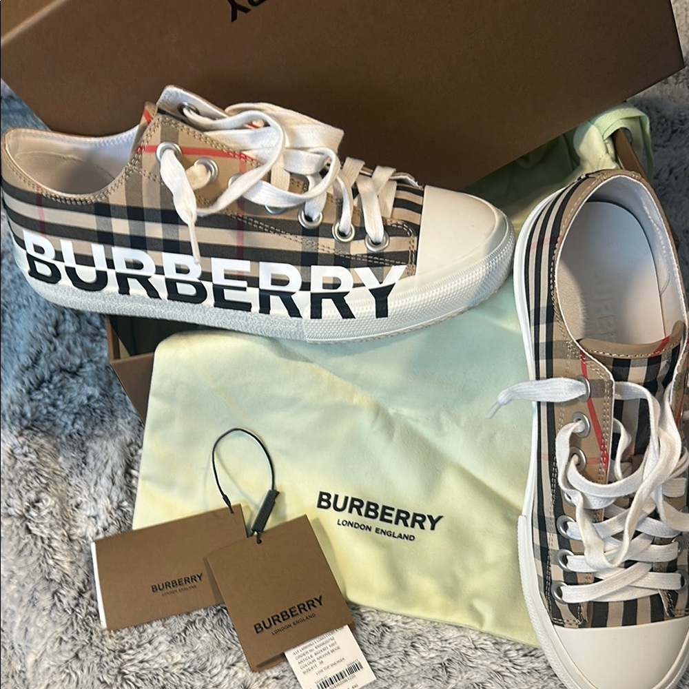 Burberry Plaid Canvas Sneakers with White Accents